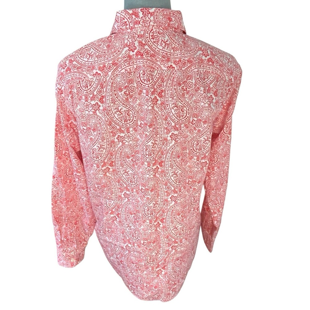 Lands' End Supima No Iron Cotton Paisley Floral Button Up Shirt Red White Sz 16 - Picture 3 of 14